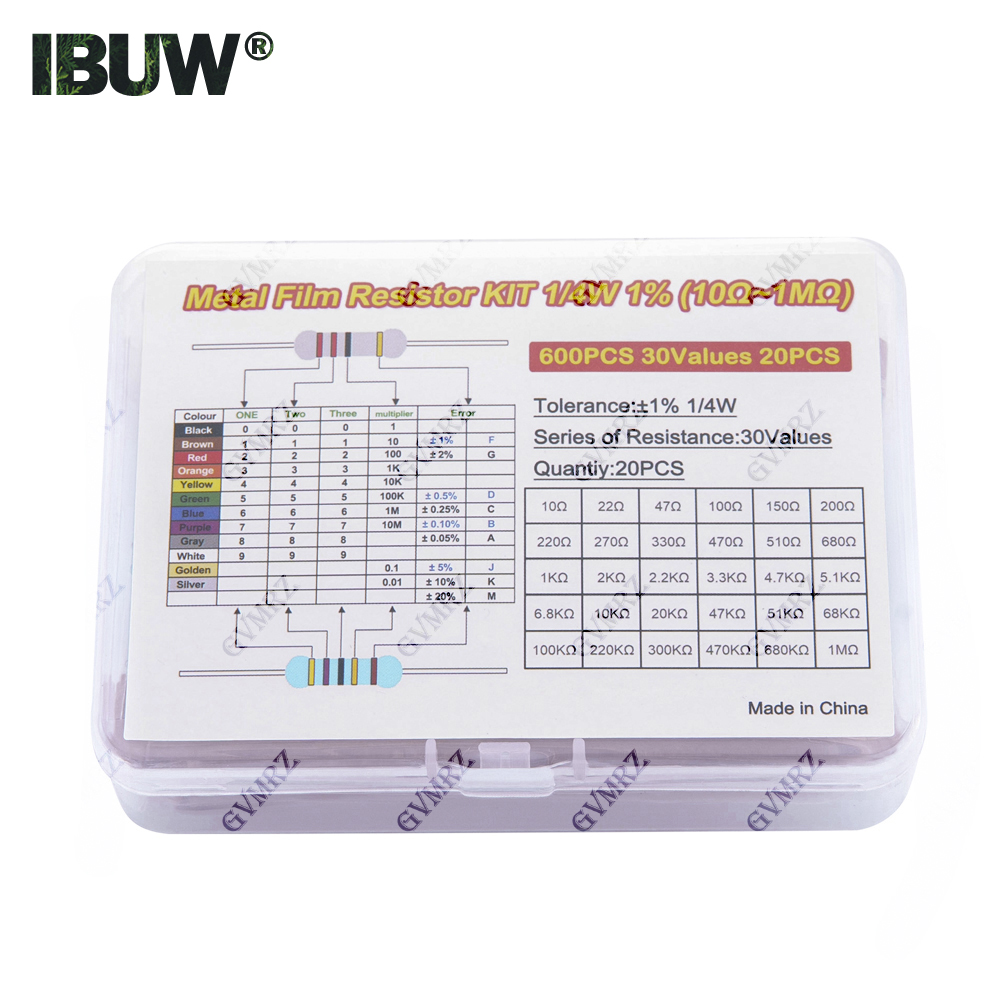 600PCS 30Values 1/4W Metal Fil - огляд і ціна Resistor Kit 1 4W